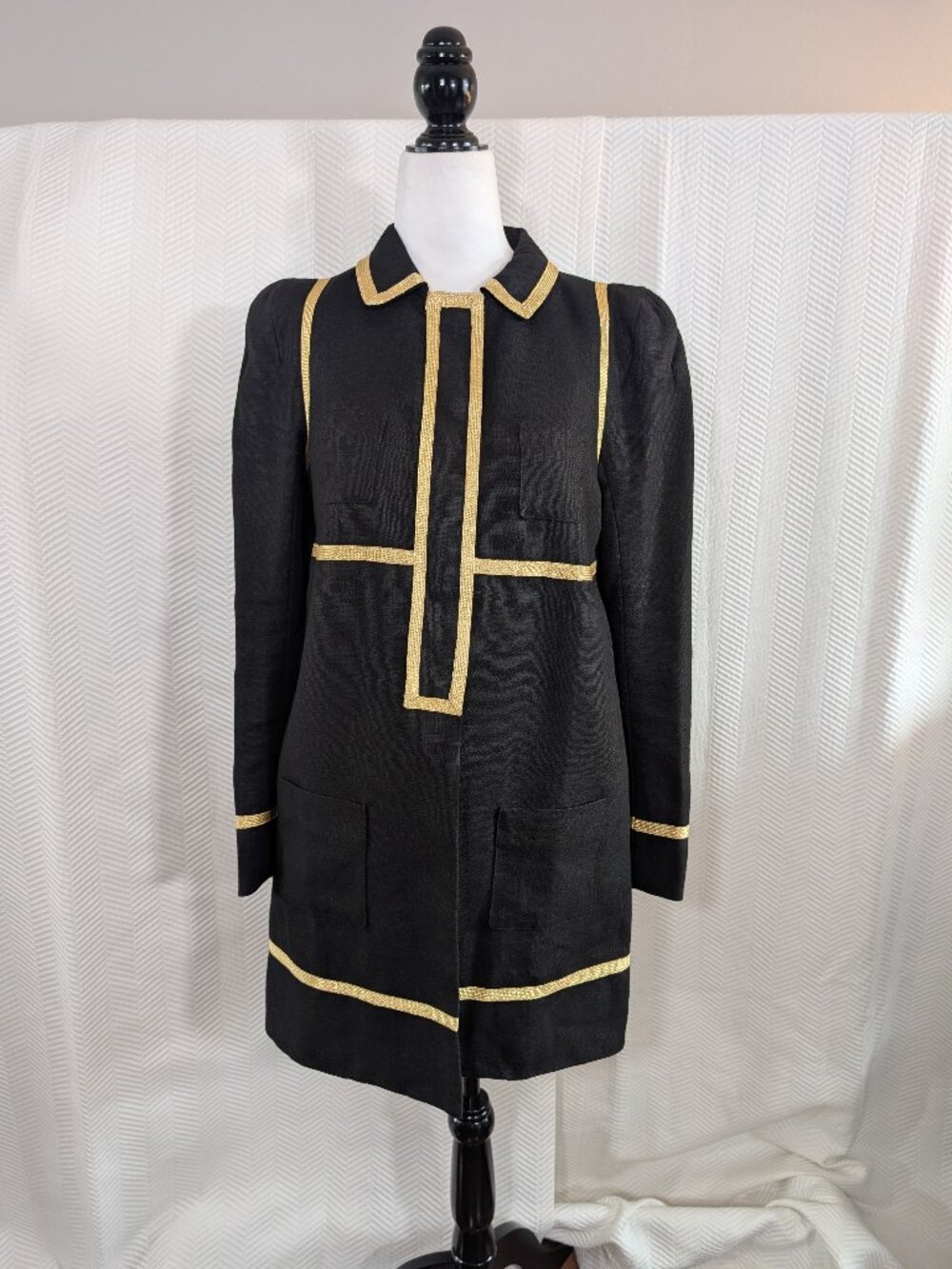 SONIA By Sonia Rykiel Black Linen Jacket Gold Trim Size 38 US Small Tailored
